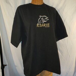 Algarve Portugal Dolphin Embroidered Black T-Shirt - XXL